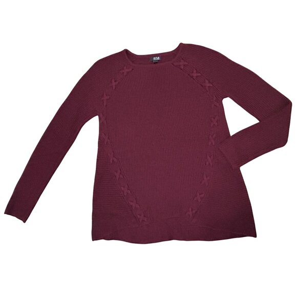 A.n.a Burgundy Knit Sweater L With Raglan Sleeves Crisscross Cable Details 1836 - Picture 3 of 7
